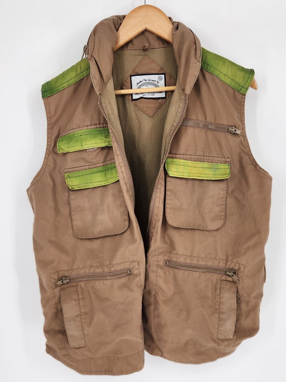 Another Fine Garment Safari Utility Vest Hooded Brown Green Size S Costume
